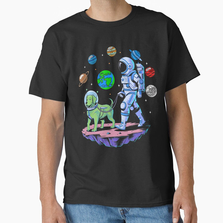 Astronaut Walking Alien Dog In Space With Planets Art by TommieJune T-Shirts, Hoodie, Sweatshirt | BlankRebels.com (Image 1)