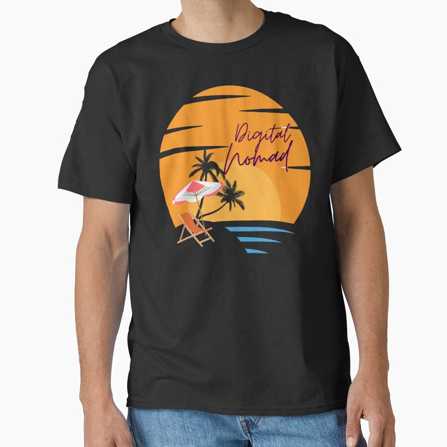 Digital nomad lifestyle, working freely from a beach by NoetherSym T-Shirts, Hoodie, Sweatshirt | BlankRebels.com (Image 1)