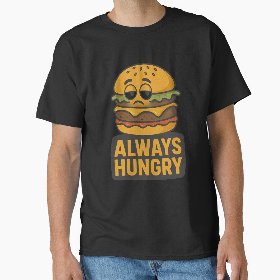 Always Hungry – Funny Burger Cartoon Retro Food Humor Vintage Fast Food Lover Design by johnExpress02 T-Shirts,... (Image 1)