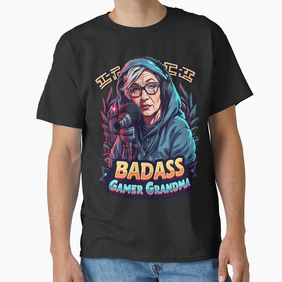 Badass Gamer Grandma Streaming Gaming Illustration by Uglyandcute T-Shirts, Hoodie, Sweatshirt | BlankRebels.com (Image 1)