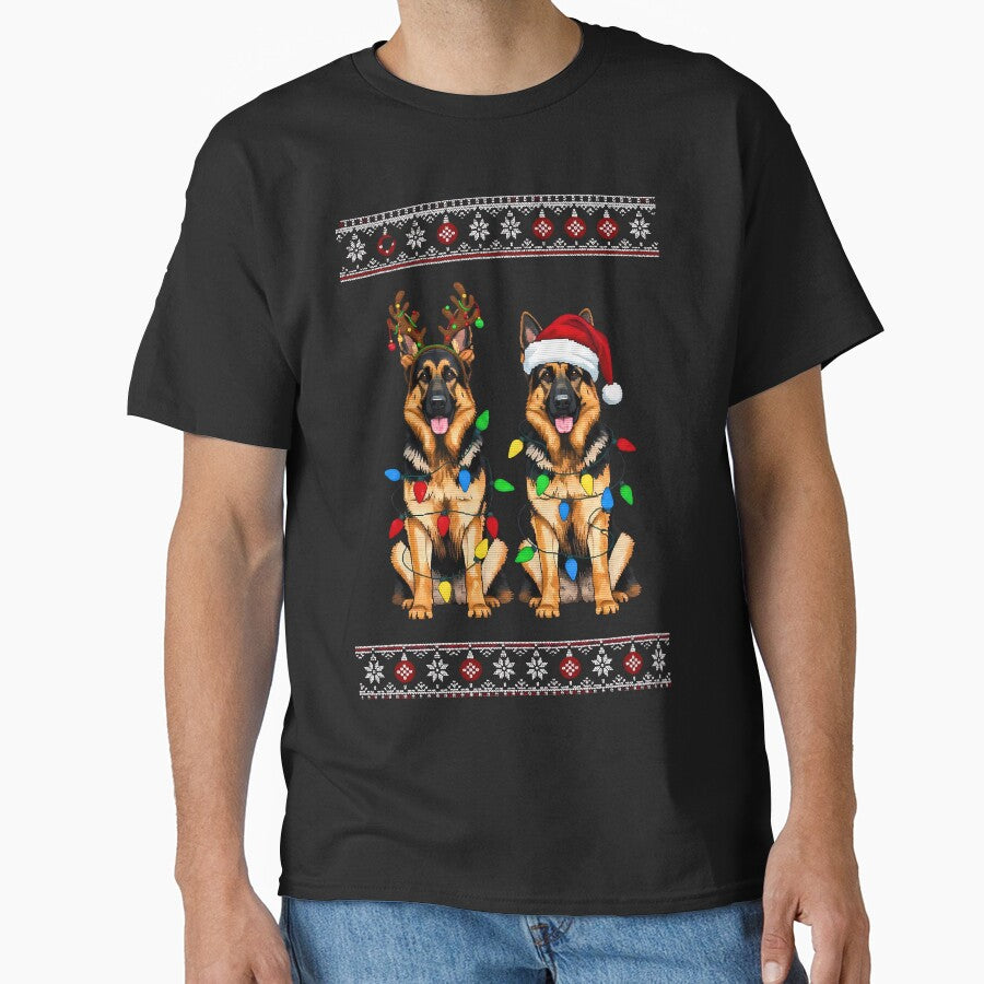 Festive German Shepherds Ugly Christmas Sweater Dog by VividDripCo