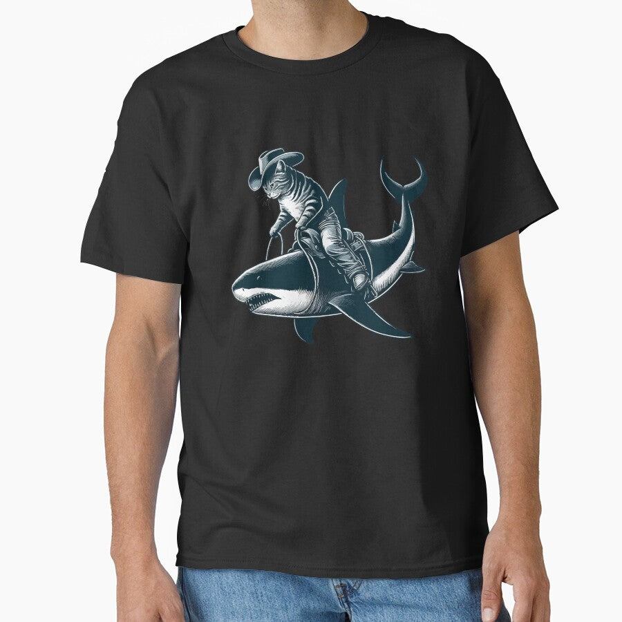 Meowdy Texas Cowboy Rodeo Cat Ride On Shark by TomFrontierArt T-Shirts, Hoodie, Sweatshirt | BlankRebels.com (Image 1)
