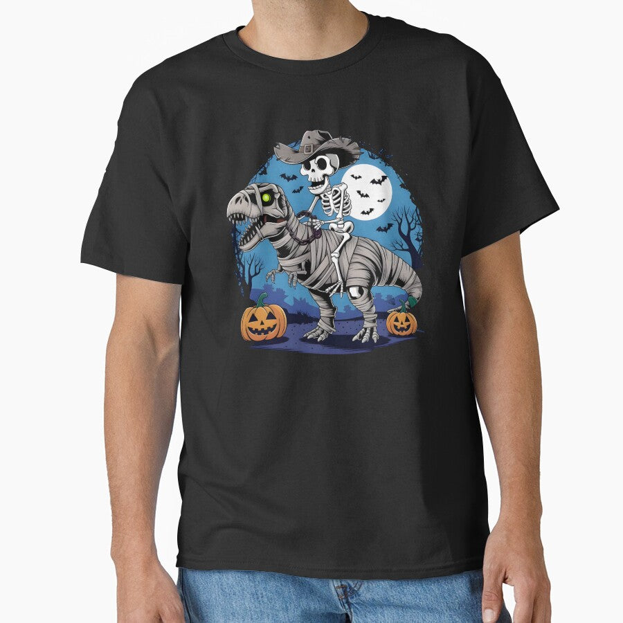 A skeleton riding a mummy wrapped T-Rex dinosaur by MRFEZOO2030 T-Shirts, Hoodie, Sweatshirt | BlankRebels.com (Image 1)