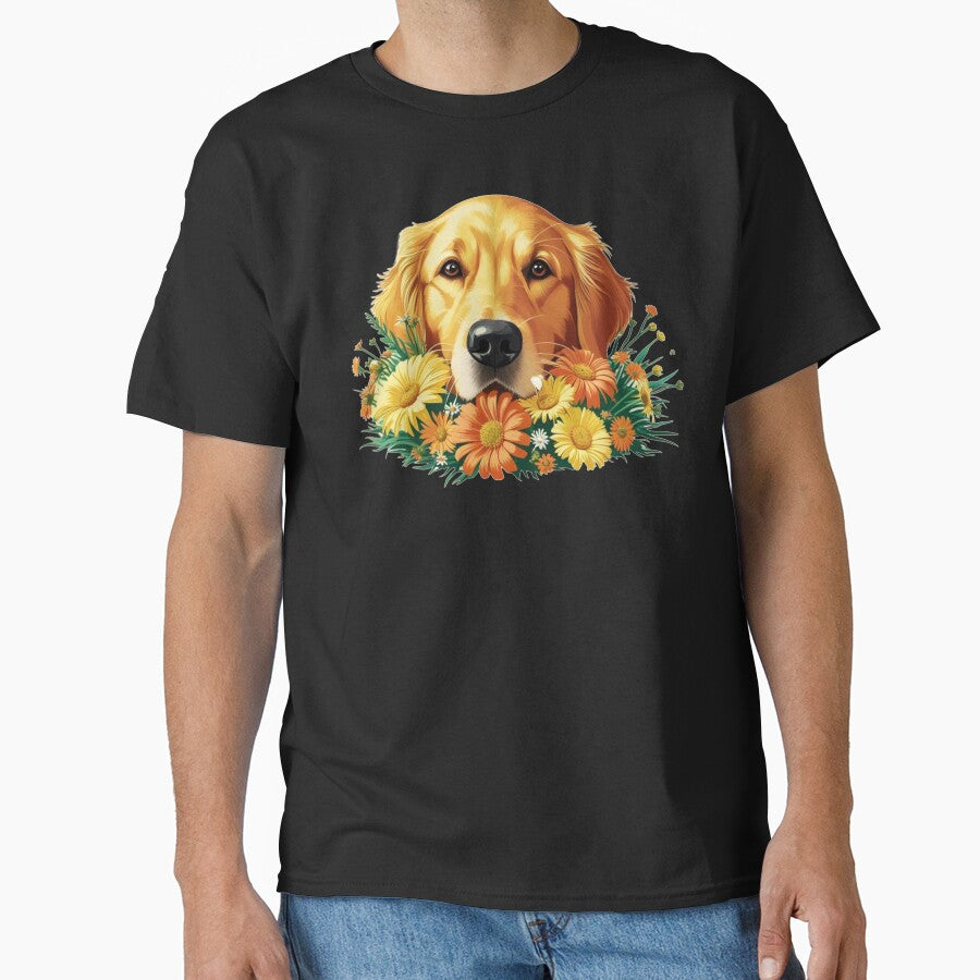Dog With Flowers Golden Retriever Cute by hemp3x T-Shirts, Hoodie, Sweatshirt | BlankRebels.com (Image 1)
