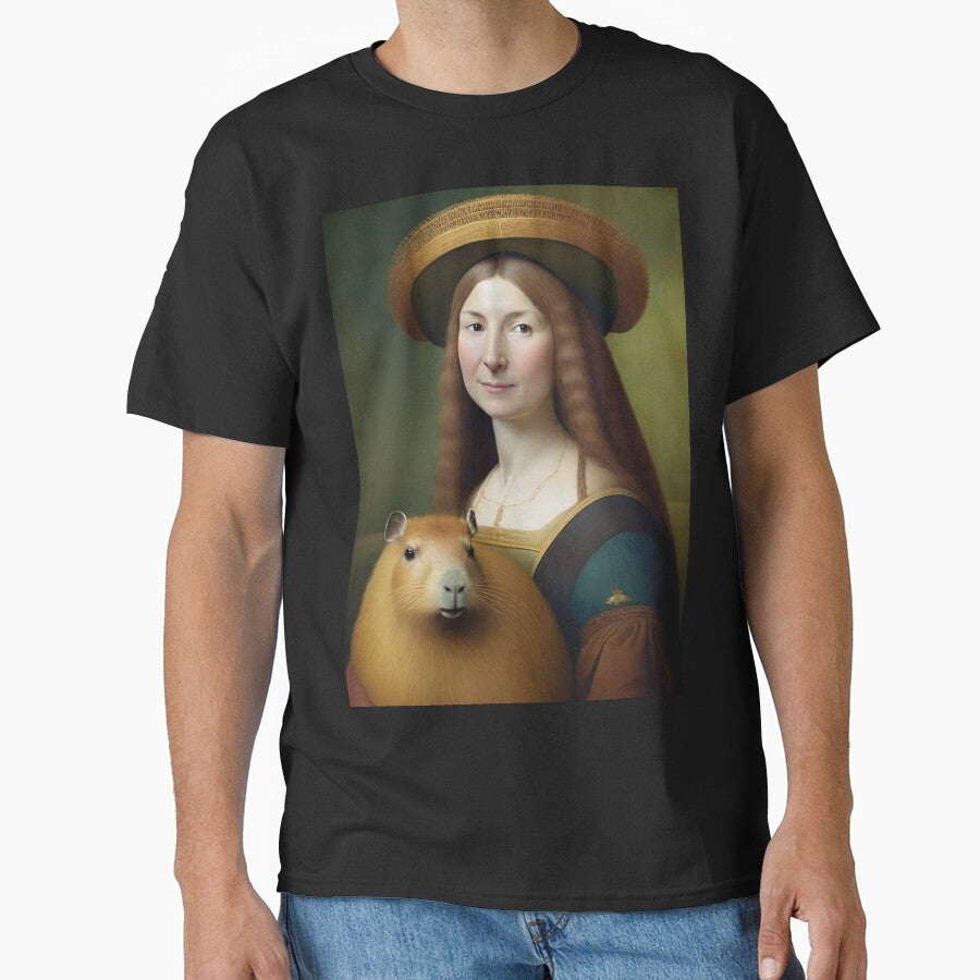 Lady with a capybara | funny known painting reinterpretation by twisted-dot T-Shirts, Hoodie, Sweatshirt (Image 1)