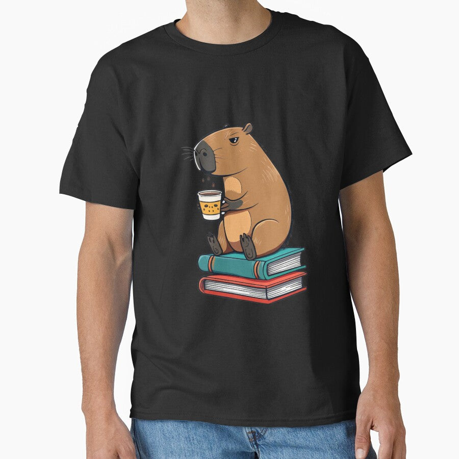 Cute Capybara Drinking Coffee – Relaxed Animal Illustration T-Shirts, Hoodie, Sweatshirt