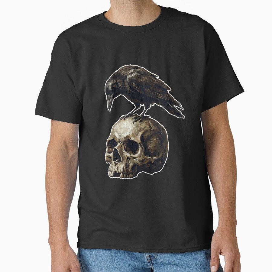 Dark Raven Human Skull – Gothic Death Symbol Illustration T-Shirts, Hoodie, Sweatshirt