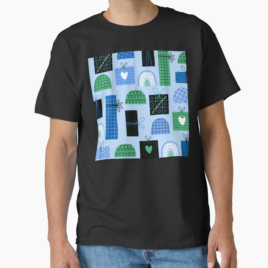 Holiday Gift Boxes Pattern In Blue And Green by DEC02 T-Shirts, Hoodie, Sweatshirt | BlankRebels.com (Image 1)