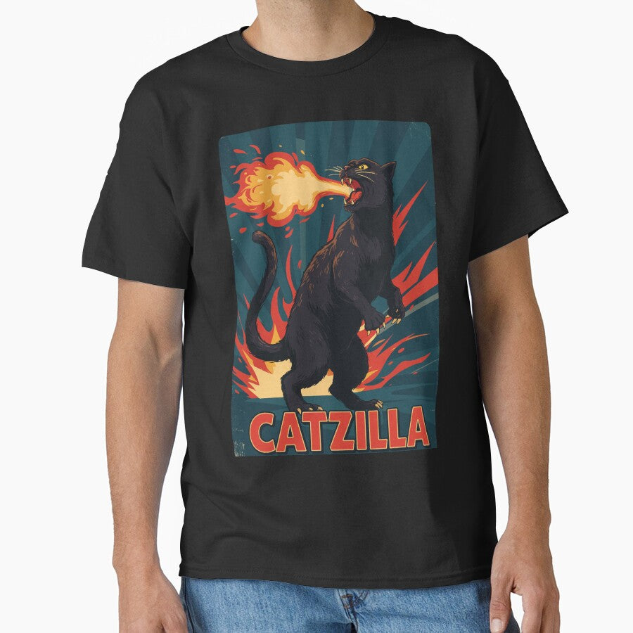 Fire-Breathing Catzilla Retro Monster Cat Poster by -DEEWOLF- T-Shirts, Hoodie, Sweatshirt | BlankRebels.com (Image 1)