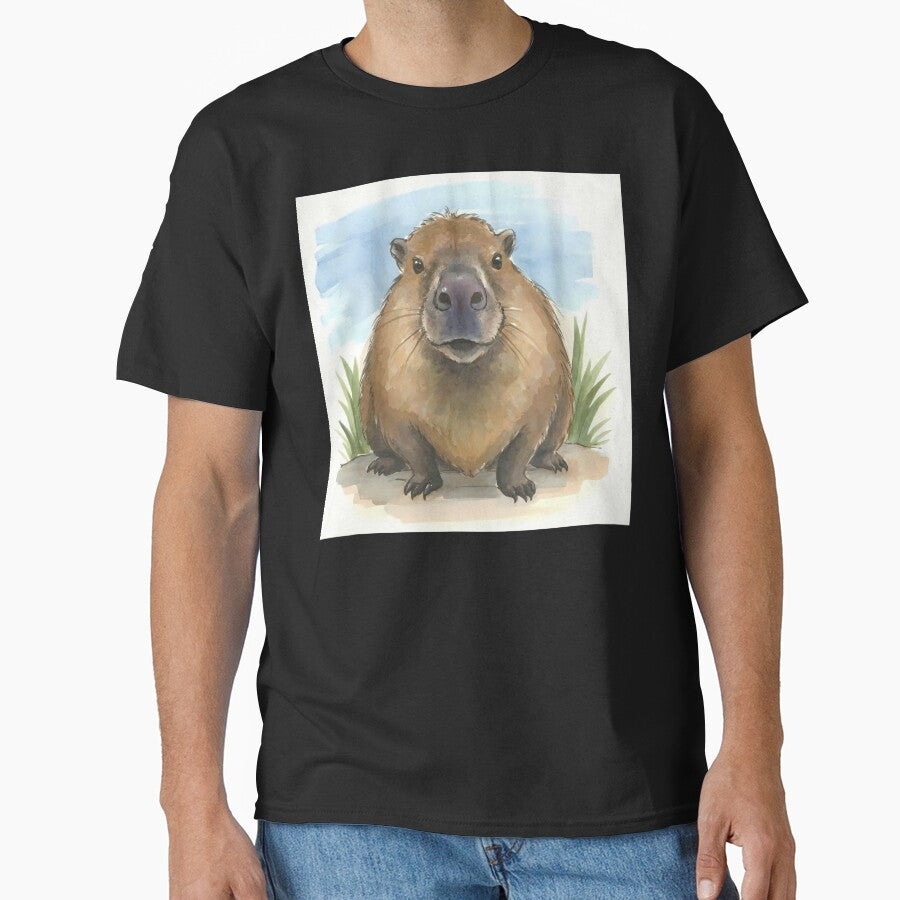 Watercolor Capybara Front Portrait Pastel Artwork T-Shirts, Hoodie, Sweatshirt