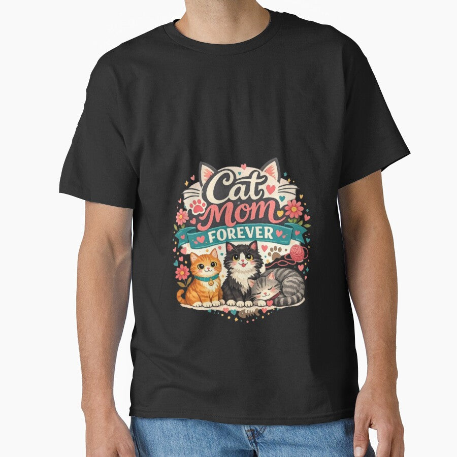 Cat Mom Forever Cute Cats Illustration Floral Aesthetic Cat Lover Gift Design by Sanika arts T-Shirts, Hoodie,... (Image 1)