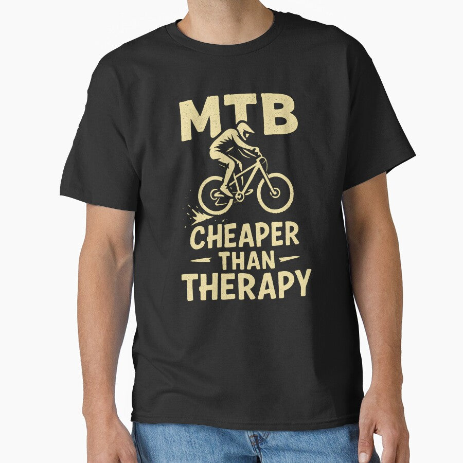 MTB Cheaper Than Therapy Funny Cycling Design by Qbi Cycle & Co. – Cycling Apparel & Accessories T-Shirts,... (Image 1)