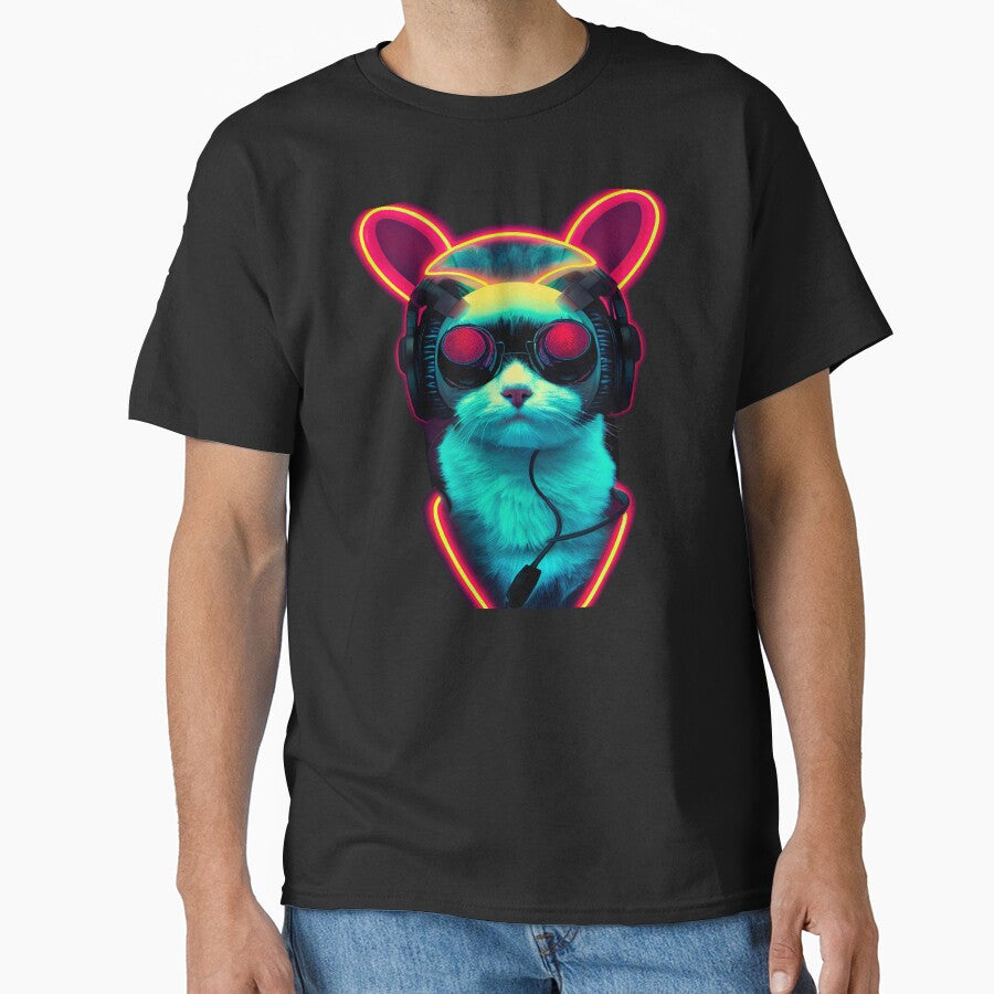 Cyberpunk Cat in Headphones Japanese Retro Vaporwave by madtoyman T-Shirts, Hoodie, Sweatshirt | BlankRebels.com (Image 1)