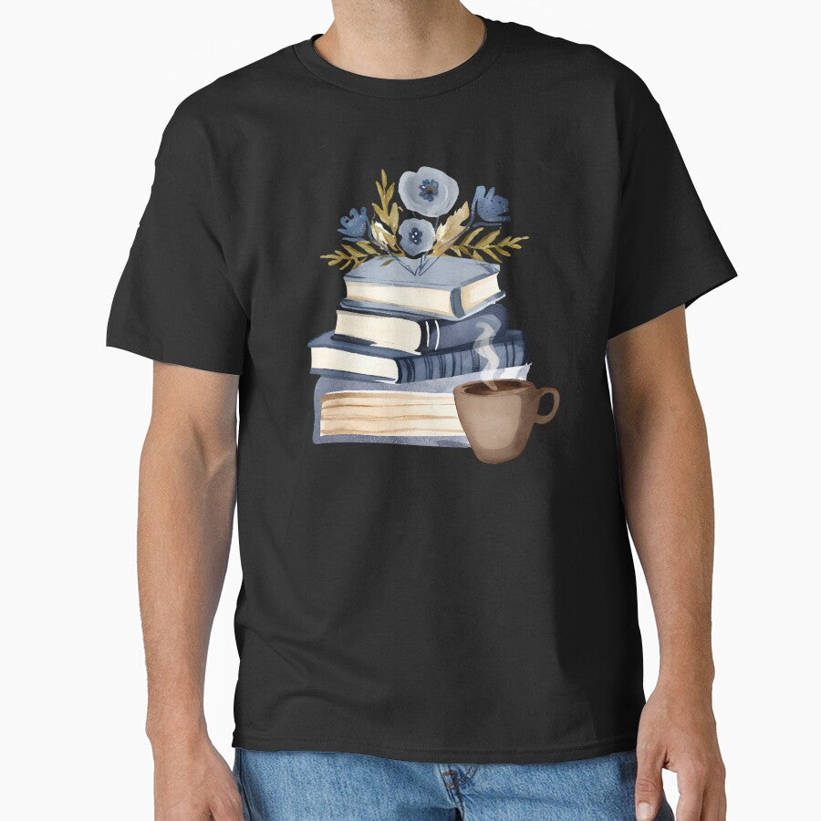 Books Coffee Flowers, Blue Watercolor by FarmOfCuties T-Shirts, Hoodie, Sweatshirt | BlankRebels.com (Image 1)