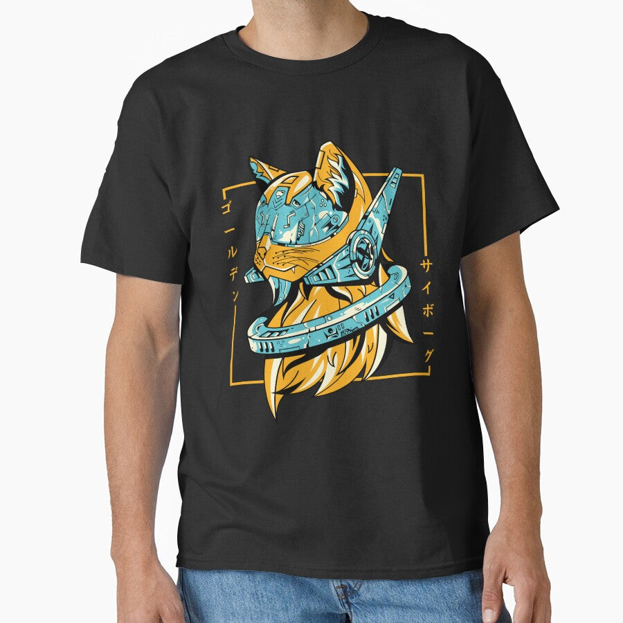 Cyberpunk Cat - Golden Cyborg In Japanese by yoku-mieru T-Shirts, Hoodie, Sweatshirt | BlankRebels.com (Image 1)