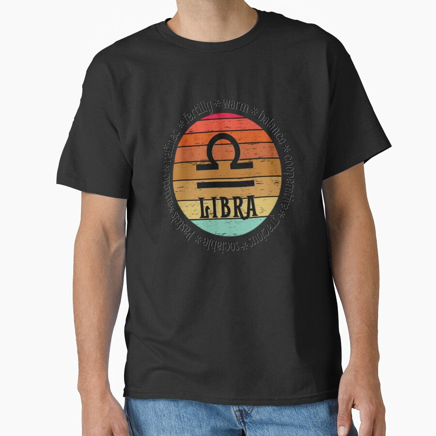 Libra,zodiac sign and lettering, sunset retro style by plastic2021 T-Shirts, Hoodie, Sweatshirt | BlankRebels.com (Image 1)