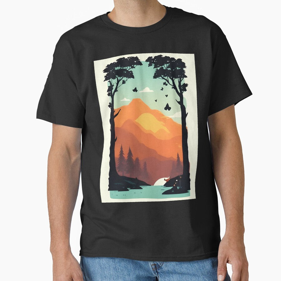 Elevate Your Home Decor Our Minimalist Landscape Mountain Trees Prints T-Shirts, Hoodie, Sweatshirt