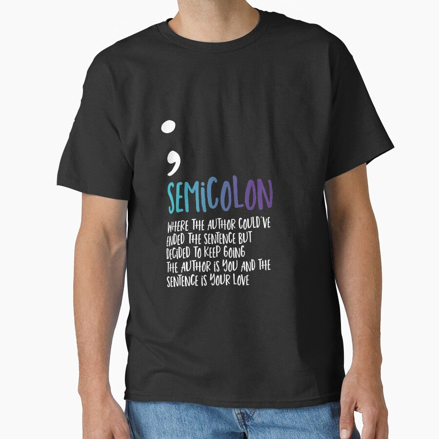 Semicolon T-shirt Suicide Prevention T-shirt Purple and Blue Ribbon T-shirt by Maindy Hoodie, Sweatshirt (Image 1)
