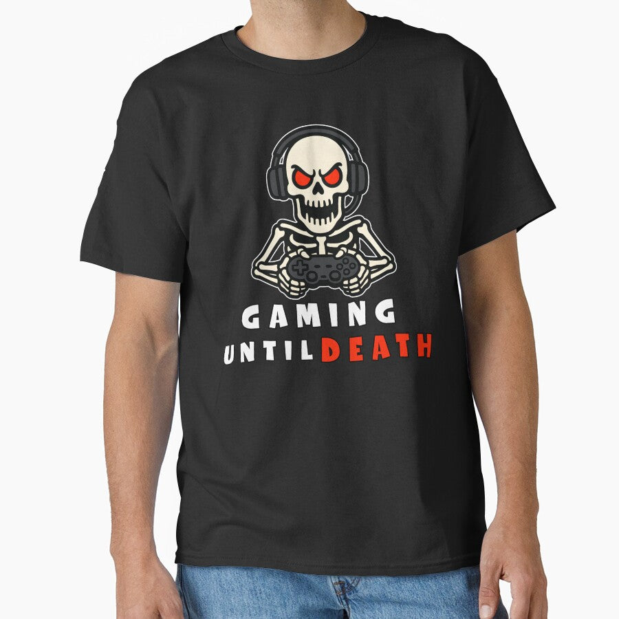 Gaming Until Death Hardcore Gamer Skull with Controller Design by Bawek85Designs T-Shirts, Hoodie, Sweatshirt (Image 1)
