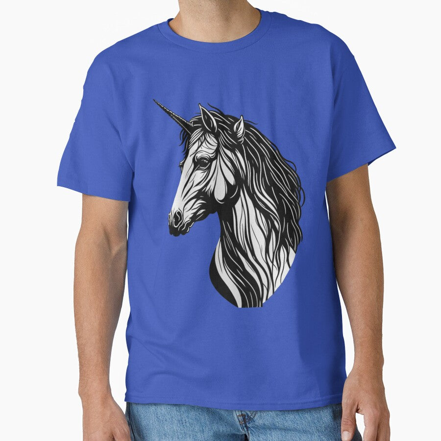 Black and White Unicorn Head - Dark Background by TGAL2 T-Shirts, Hoodie, Sweatshirt | BlankRebels.com (Image 1)