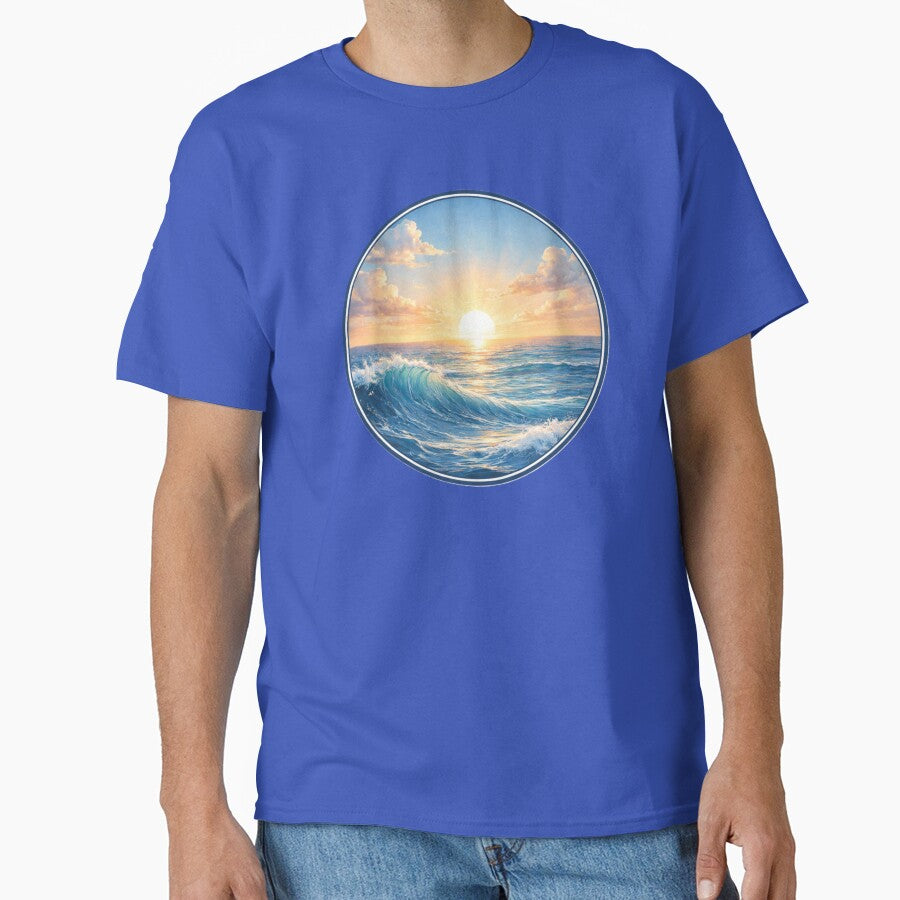 Ocean Sunrise Horizon – Blue Circle Coastal Art Design by TheJoyfulPen T-Shirts, Hoodie, Sweatshirt (Image 1)