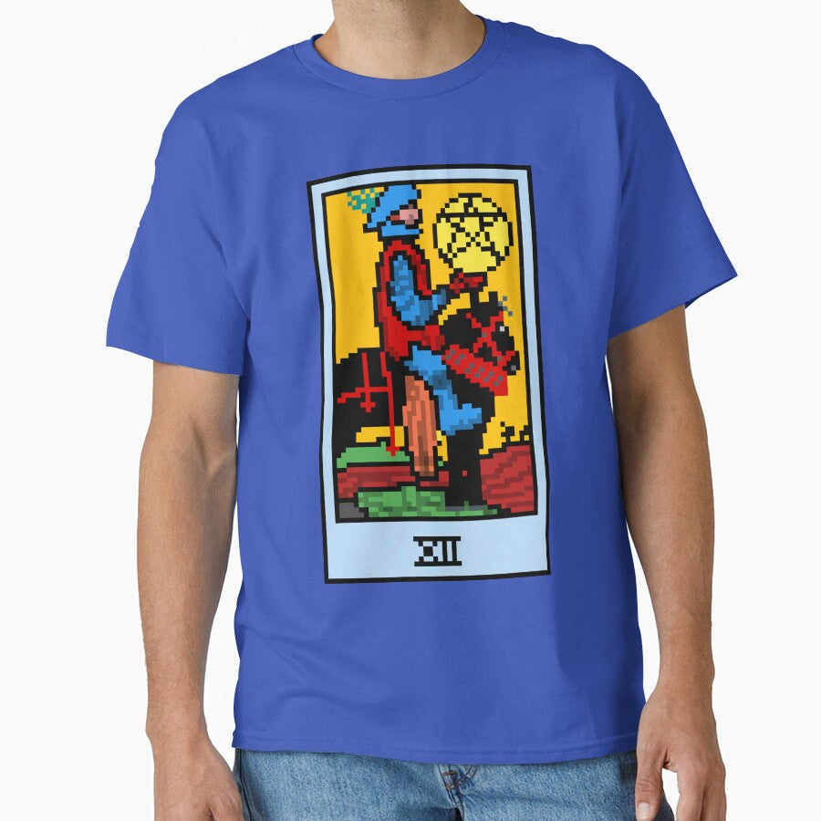 Wait, is this pixel art tarot? Blue - Minor Arcana 'Knight of Pentacles' (Design for T-shirt, stickers and... (Image 1)