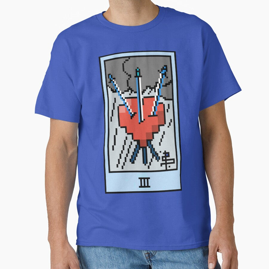 Wait, is this pixel art tarot? Blue- Minor Arcana 'Three of Swords' (Design for T-shirt, stickers and other... (Image 1)
