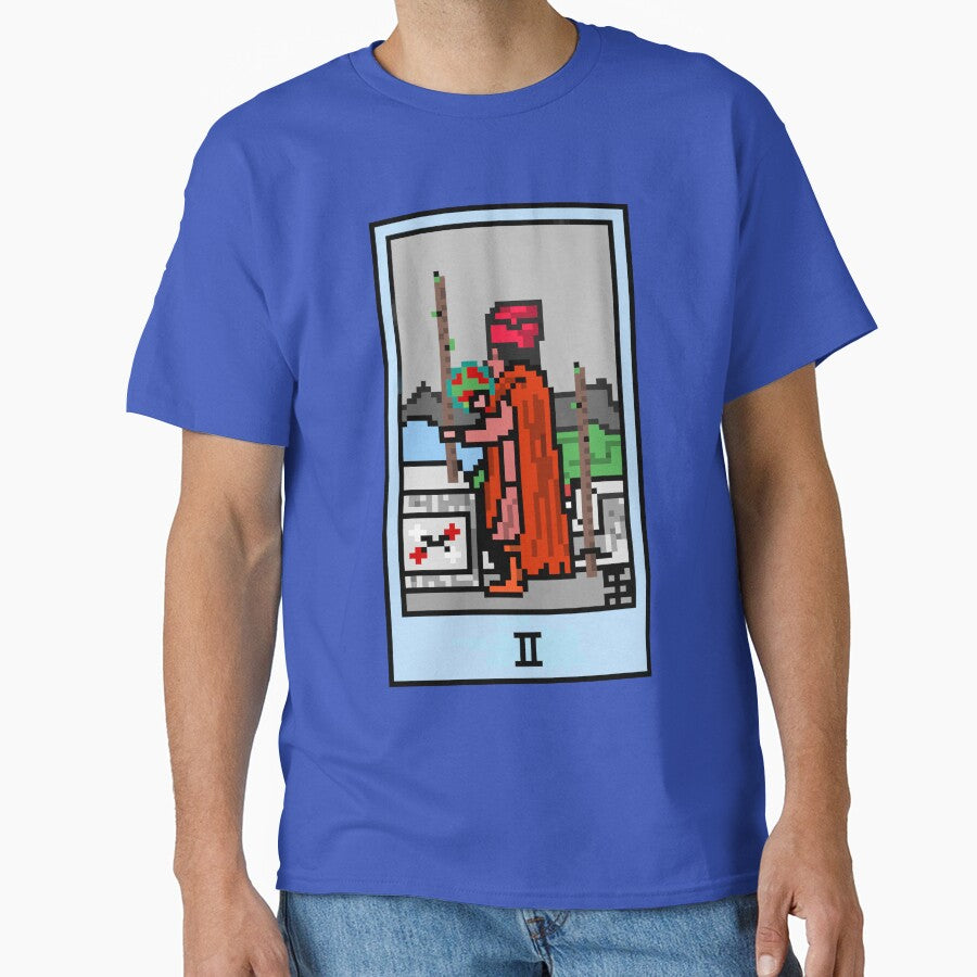 Wait, is this pixel art tarot? Blue - Minor Arcana 'Two of Wands' (Design for T-shirt, stickers and other... (Image 1)