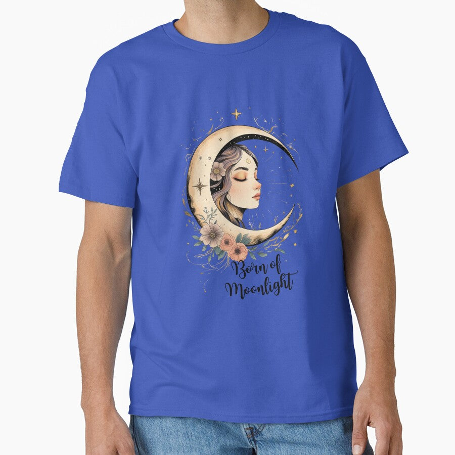 Born Of Moonlight Aesthetic T-Shirt – Boho Celestial Goddess Moon Phase Design by JAWPoD Hoodie, Sweatshirt (Image 1)