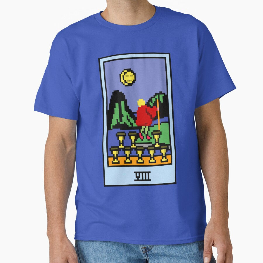 Wait, is this pixel art tarot? Blue - Minor Arcana 'Eight of Cups' (Design for T-shirt, stickers and other... (Image 1)
