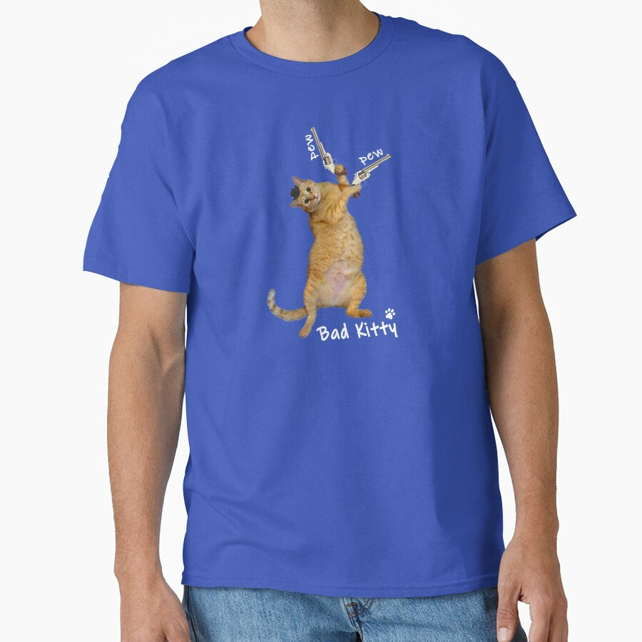 Bad Kitty! Pew Pew! (white text) by RawSunArt T-Shirts, Hoodie, Sweatshirt | BlankRebels.com (Image 1)
