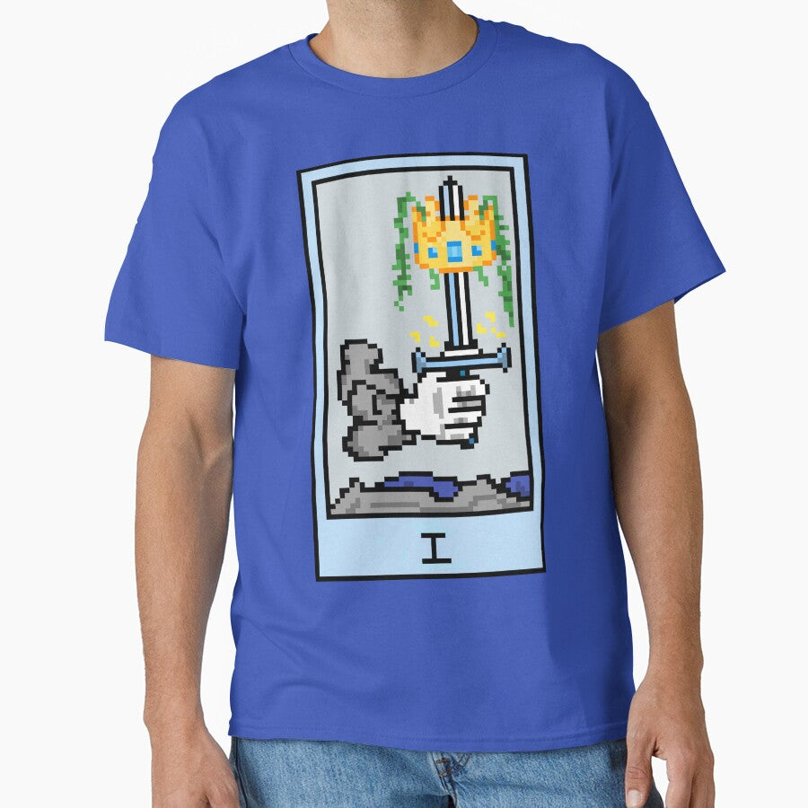 Wait, is this pixel art tarot? Blue - Minor Arcana 'Ace of Swords' (Design for T-shirt, stickers and other... (Image 1)