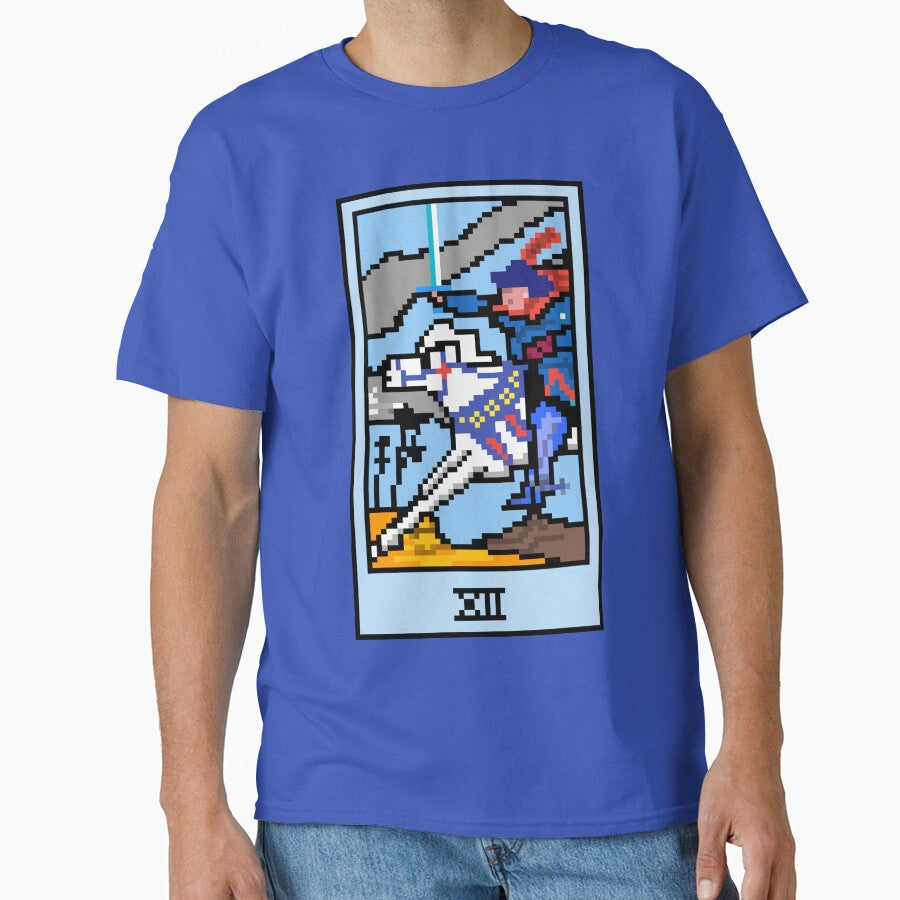 Wait, is this pixel art tarot? Blue - Minor Arcana 'Knight of Swords' (Design for T-shirt, stickers and other... (Image 1)