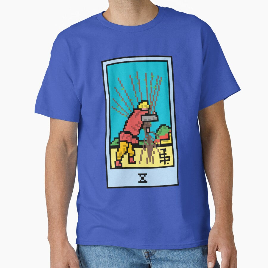 Wait, is this pixel art tarot? Blue - Minor Arcana 'Ten of Wands' (Design for T-shirt, stickers and other... (Image 1)