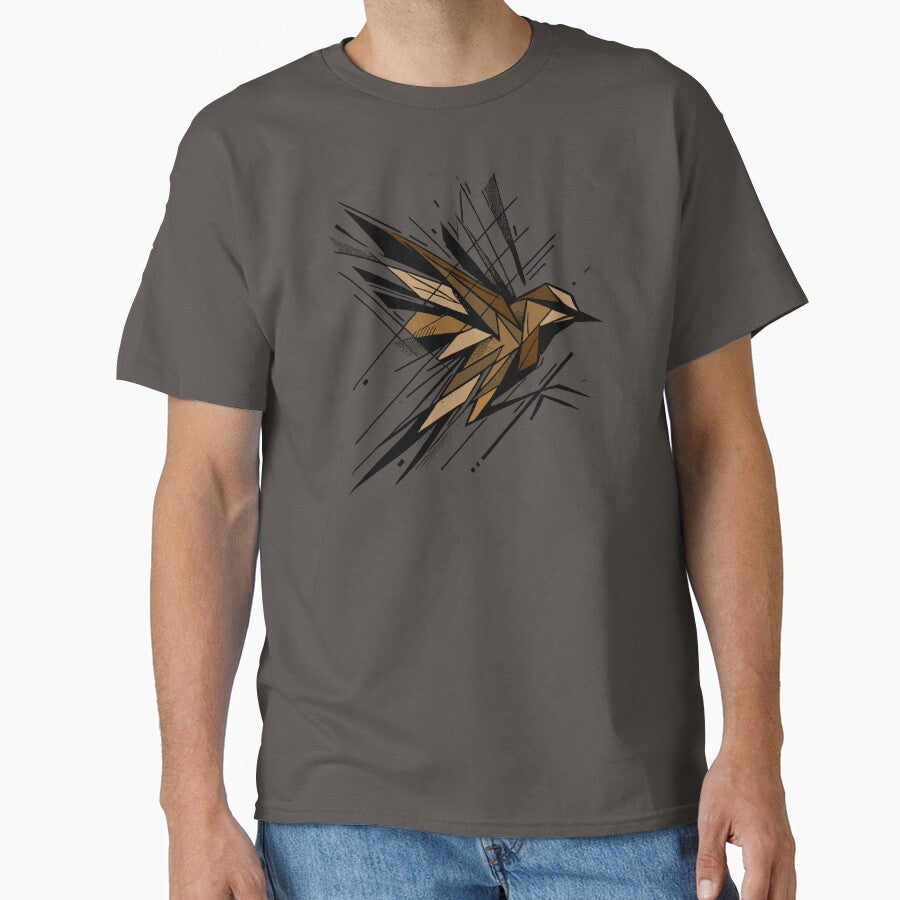 Flying Swift Bird, Abstract Geometric Shape Feathers, Brown Neutral Color Bird by PrimitiveTees T-Shirts,... (Image 1)
