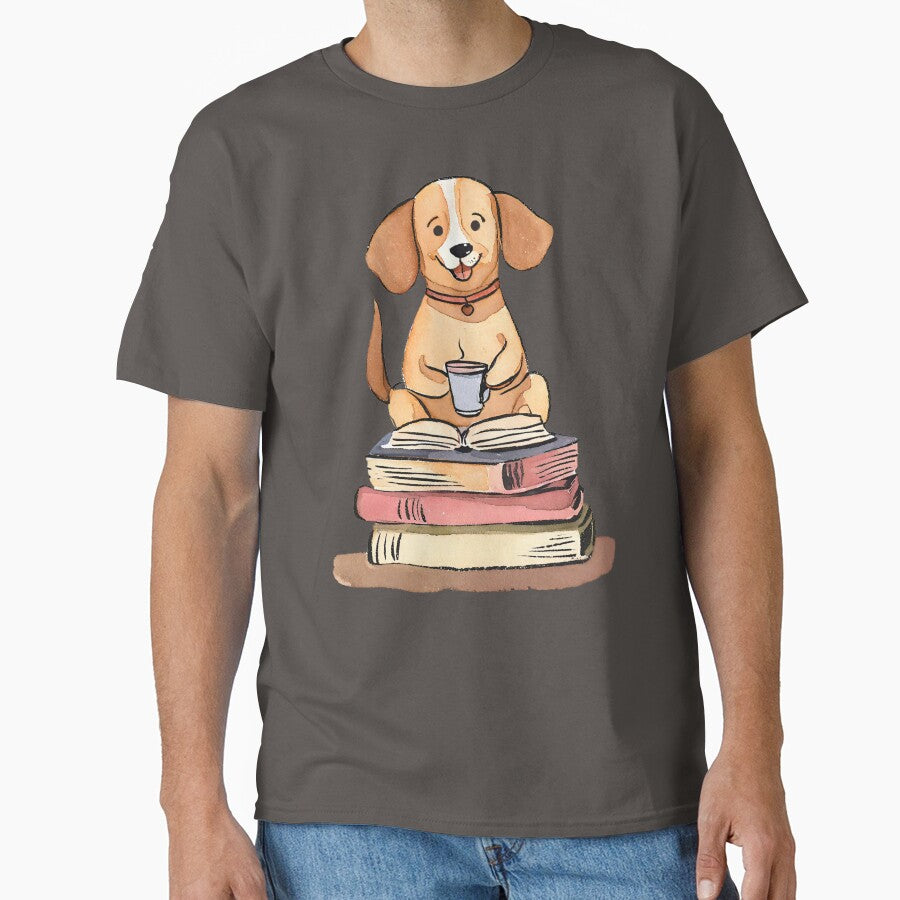 Cute Watercolor Books and Coffee and Dogs by FarmOfCuties T-Shirts, Hoodie, Sweatshirt | BlankRebels.com (Image 1)