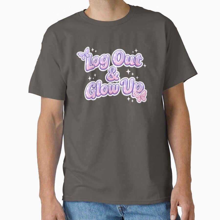 Log Out & Glow Up – Pastel Y2K Self Care Aesthetic Quote by R3boot X Studio T-Shirts, Hoodie, Sweatshirt (Image 1)
