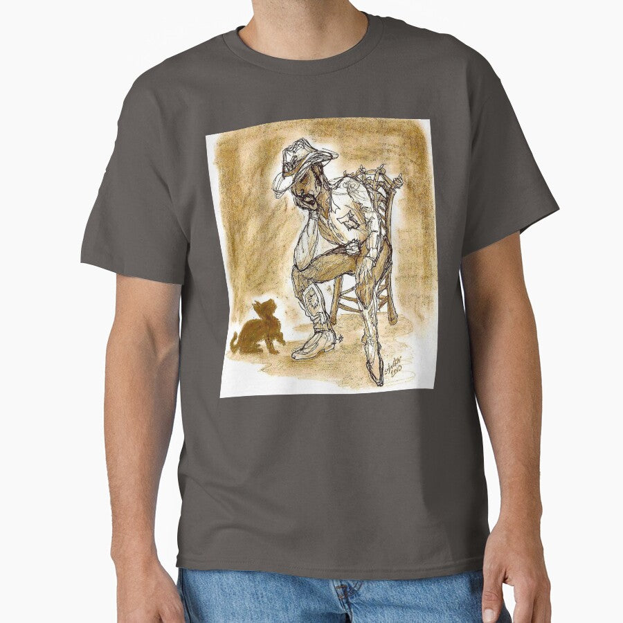 A Cowboy Sitting Down With His Black Cat by DonSylvester T-Shirts, Hoodie, Sweatshirt | BlankRebels.com (Image 1)