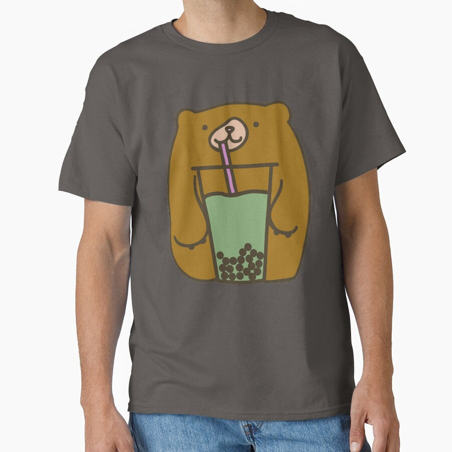 Cute Kawaii Bear Drinking a Green Tea Matcha Bubble/Boba Tea by SteamParliament T-Shirts, Hoodie, Sweatshirt (Image 1)