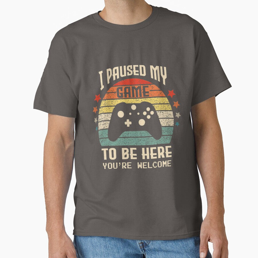 I Paused My Game to Be Here Gamer Gaming Retro Vintage Gift by sernasreymanu T-Shirts, Hoodie, Sweatshirt (Image 1)