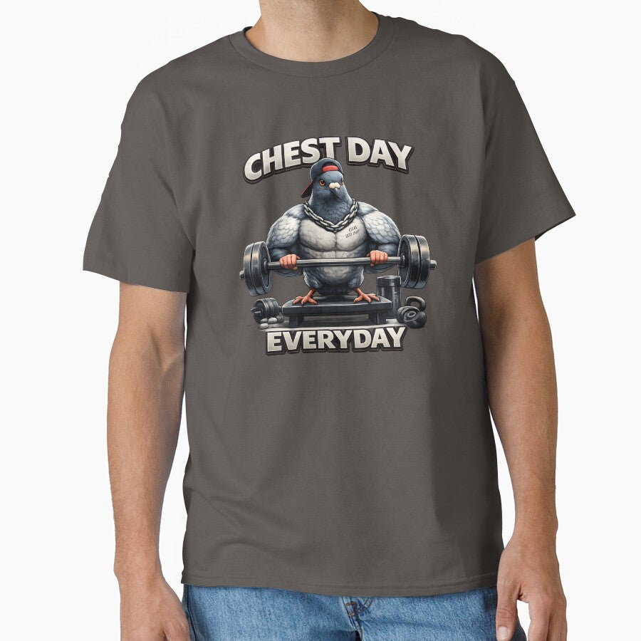 Chest Day Everyday – Gym Bro Pigeon Fitness Humor Design by OPixStudio T-Shirts, Hoodie, Sweatshirt (Image 1)