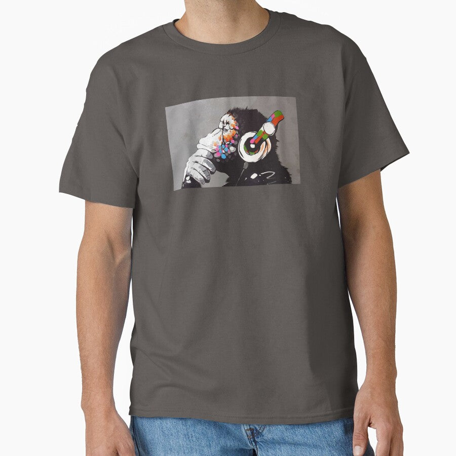 Banksy DJ Monkey Thinker with Headphones by pamelakaufman T-Shirts, Hoodie, Sweatshirt | BlankRebels.com (Image 1)