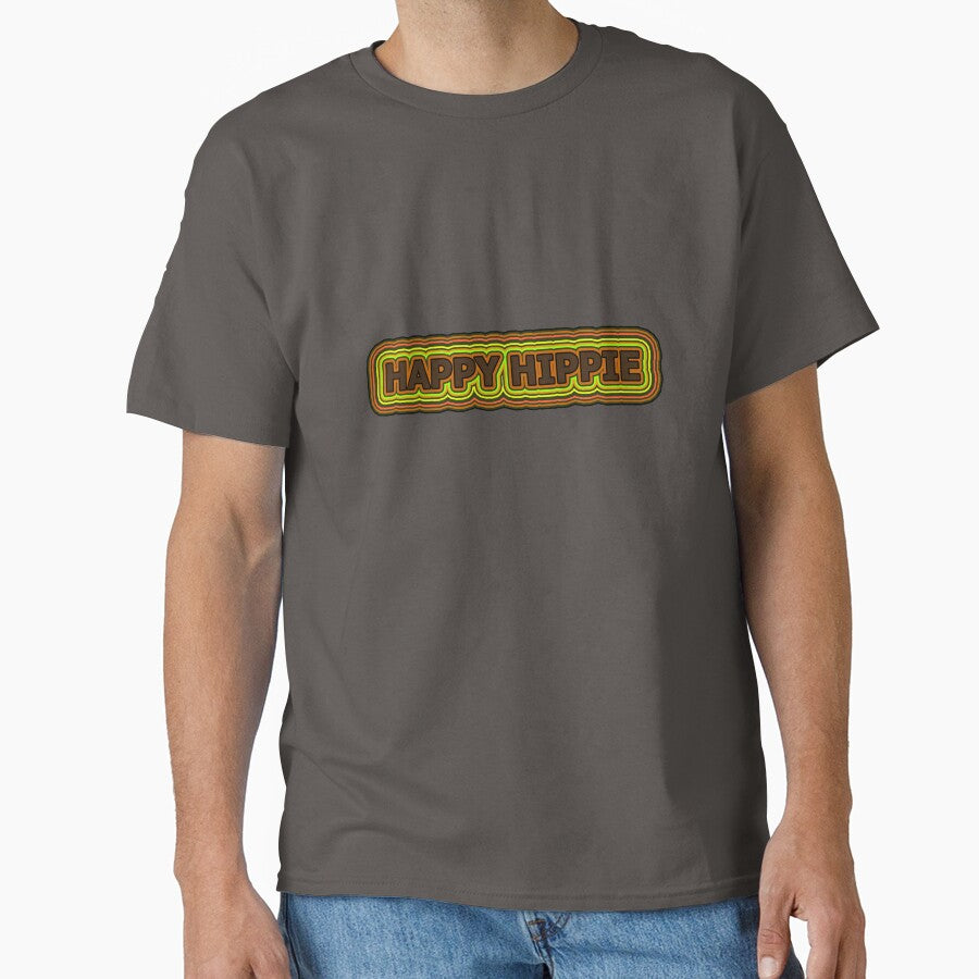 Happy Hippie Words Earthy Tones Hippie Vibes Retro Lines 1 of 4 by Beachy T-Shirts, Hoodie, Sweatshirt (Image 1)