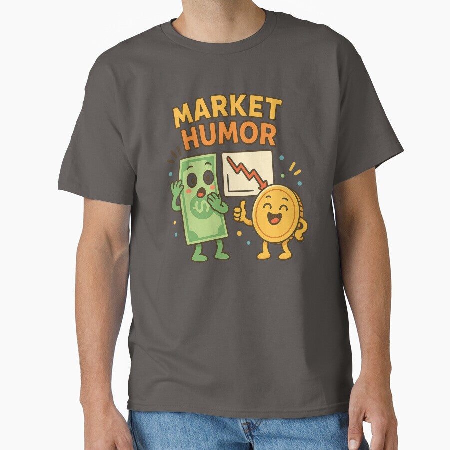 Market Humor – Funny Stock Market Cartoon Design with Dollar & Coin – Inflation, Crypto & Finance Meme Tee by... (Image 1)