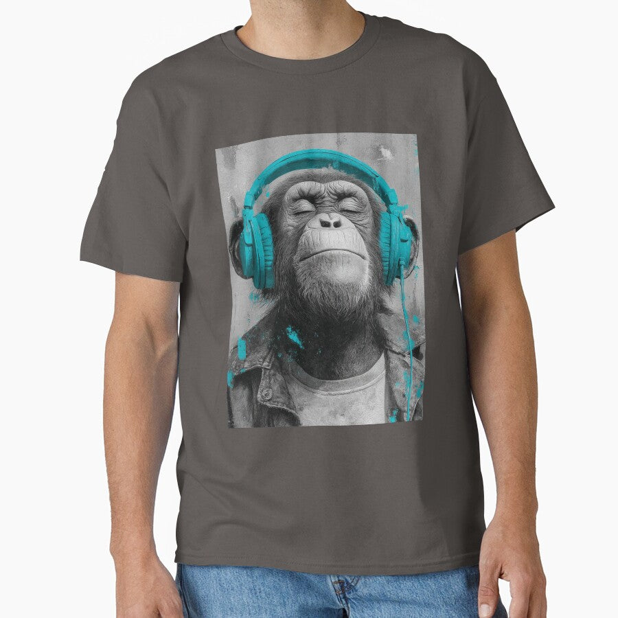 DJ Monkey Chill Ape With Teal Headphones by GrinGalore T-Shirts, Hoodie, Sweatshirt | BlankRebels.com (Image 1)