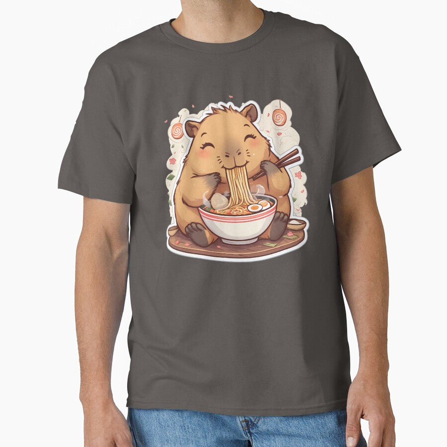 Cute Capybara Eating Ramen and Boba | Kawaii Animal Food Art Design by JonHale T-Shirts, Hoodie, Sweatshirt (Image 1)