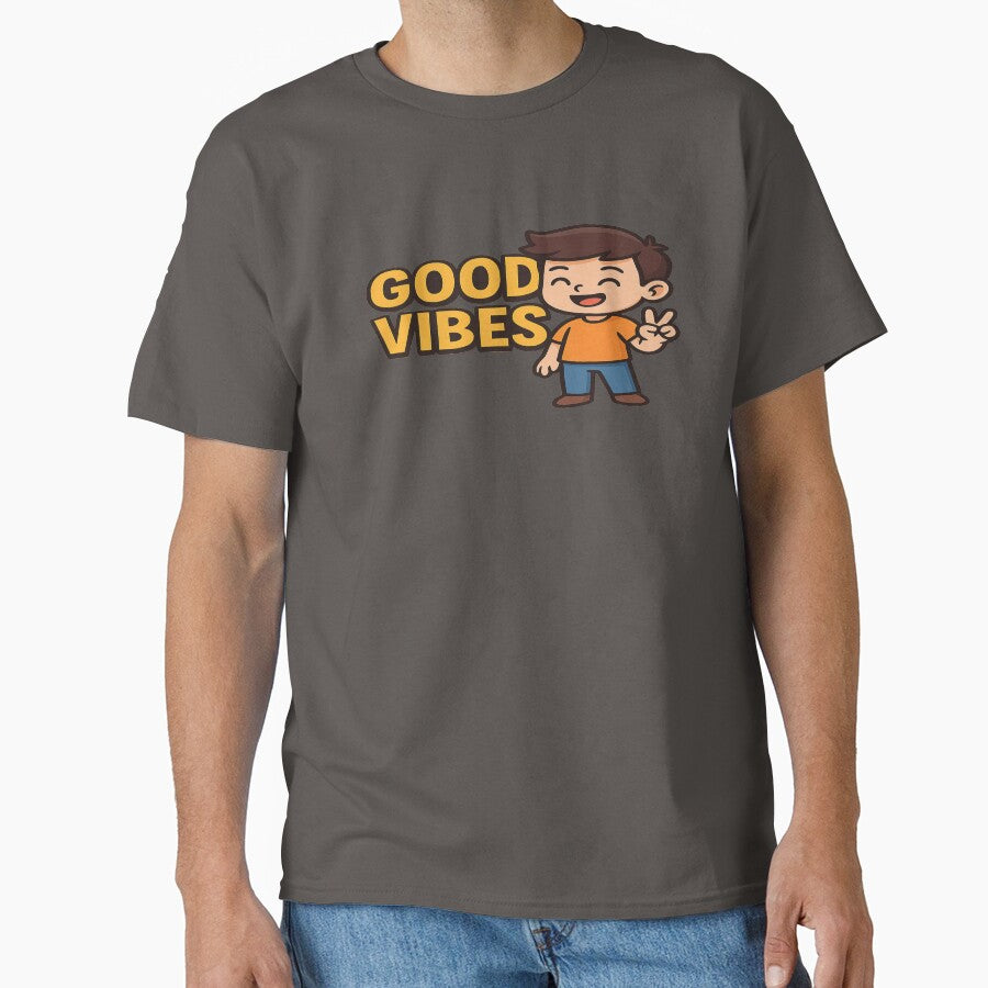 Good Vibes Cartoon Character PNG – Cute Positive Chibi Boy Artwork for T-Shirts & Hoodies | Kawaii Good Vibes... (Image 1)