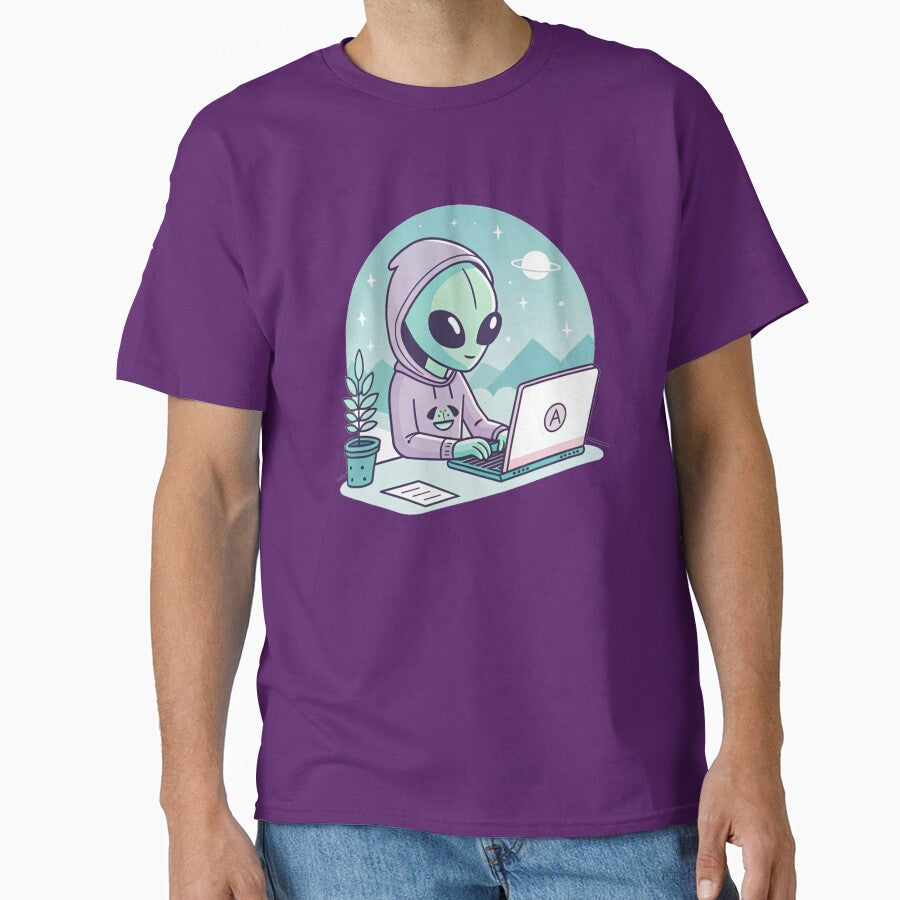 Alien Coder – Cute Kawaii Alien Working on Laptop Illustration for Tech and Space Lovers by VivoStudio... (Image 1)
