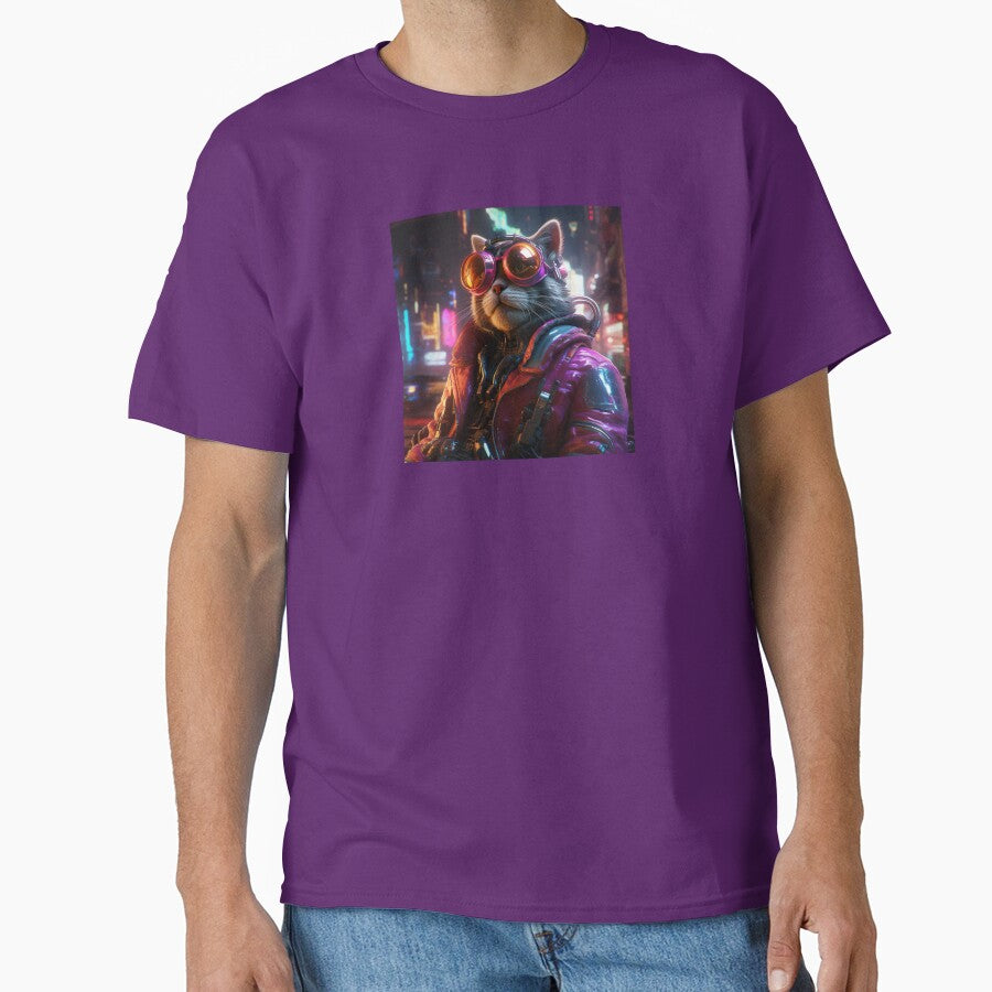 Cyberpunk Cat Glass Violet Meow Shaggy Town by GrinGalore T-Shirts, Hoodie, Sweatshirt | BlankRebels.com (Image 1)