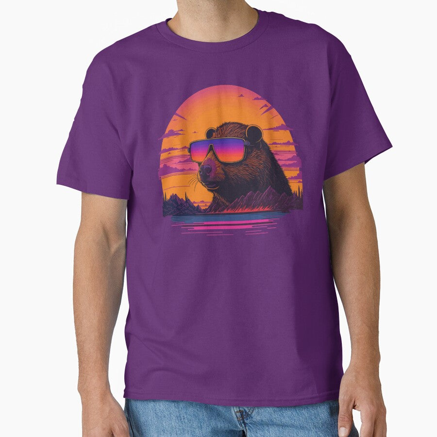 Synthwave - Retrowave - Capybara wearing sunglasses by brindled T-Shirts, Hoodie, Sweatshirt | BlankRebels.com (Image 1)